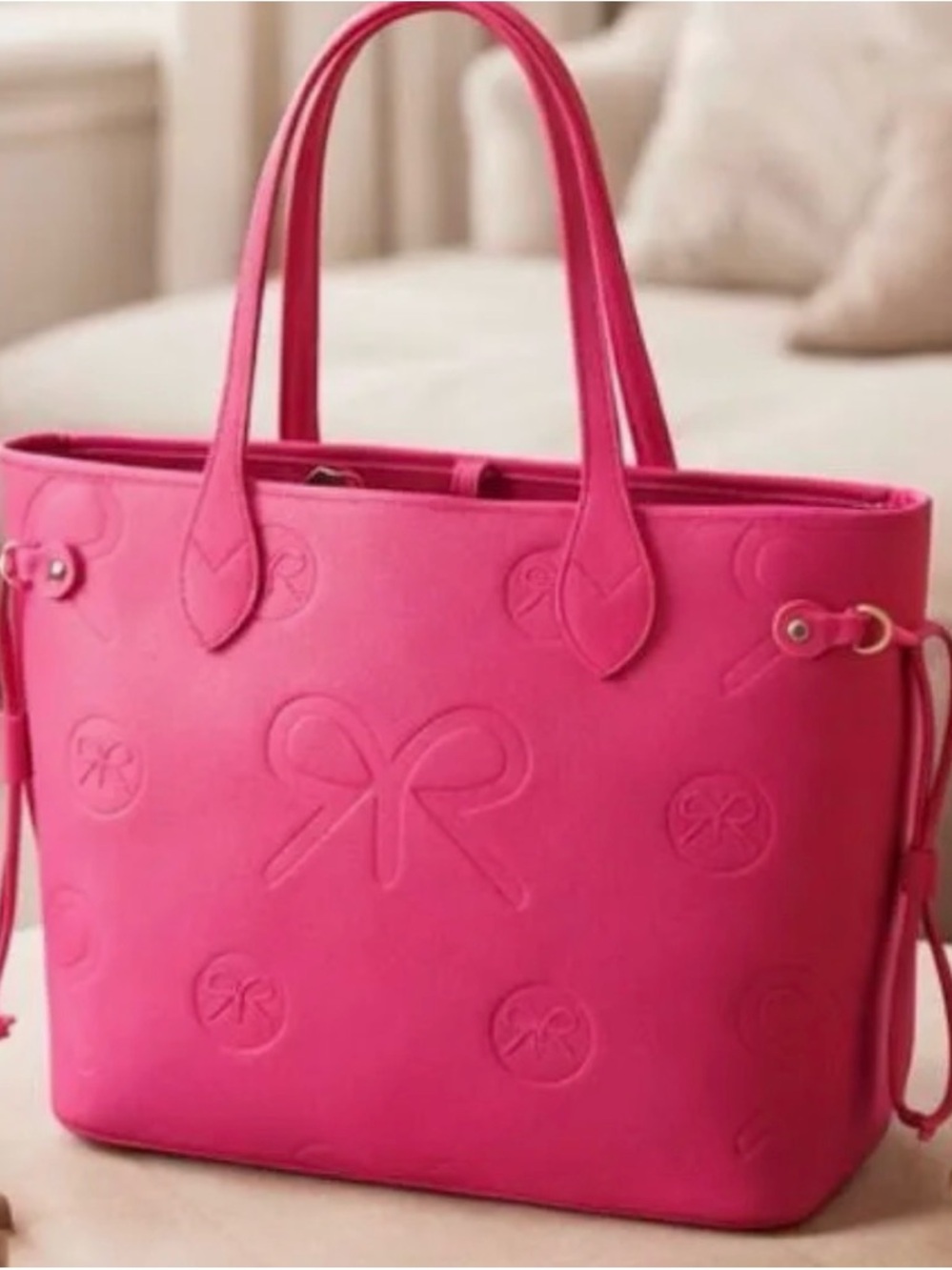 Hot Pink Embossed Bow Tote Bag - Women